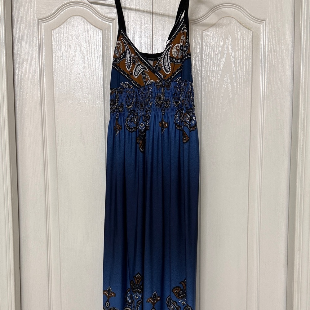 Blue and brown paisley maxi dress